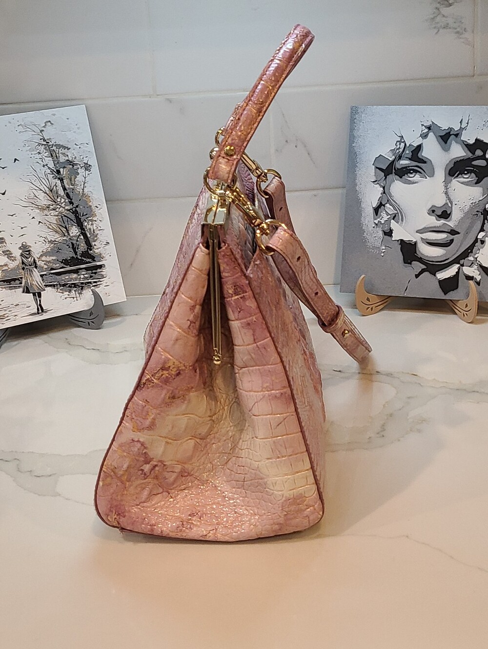Brahmin Lilac Melbourne Juliette Kisslock Satchel Shoulder Bag RARE Pristine - Picture 11 of 16
